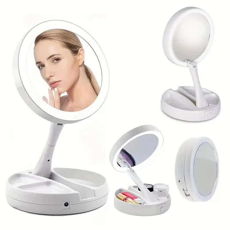 Travel LED Vanity Mirror – Foldable & Dual Power