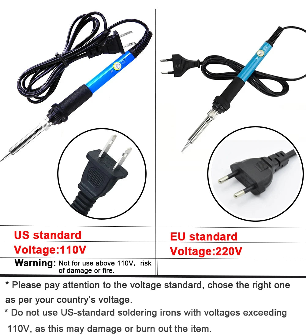60W Adjustable Temperature Electric Soldering Iron  Welding Iron Rework Station Heat Pen Tips DIY Repair Tool