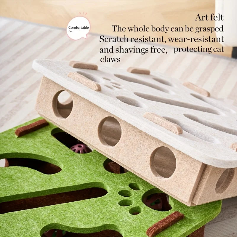 Interactive Felt Cat Puzzle Toy with Maze Tunnel