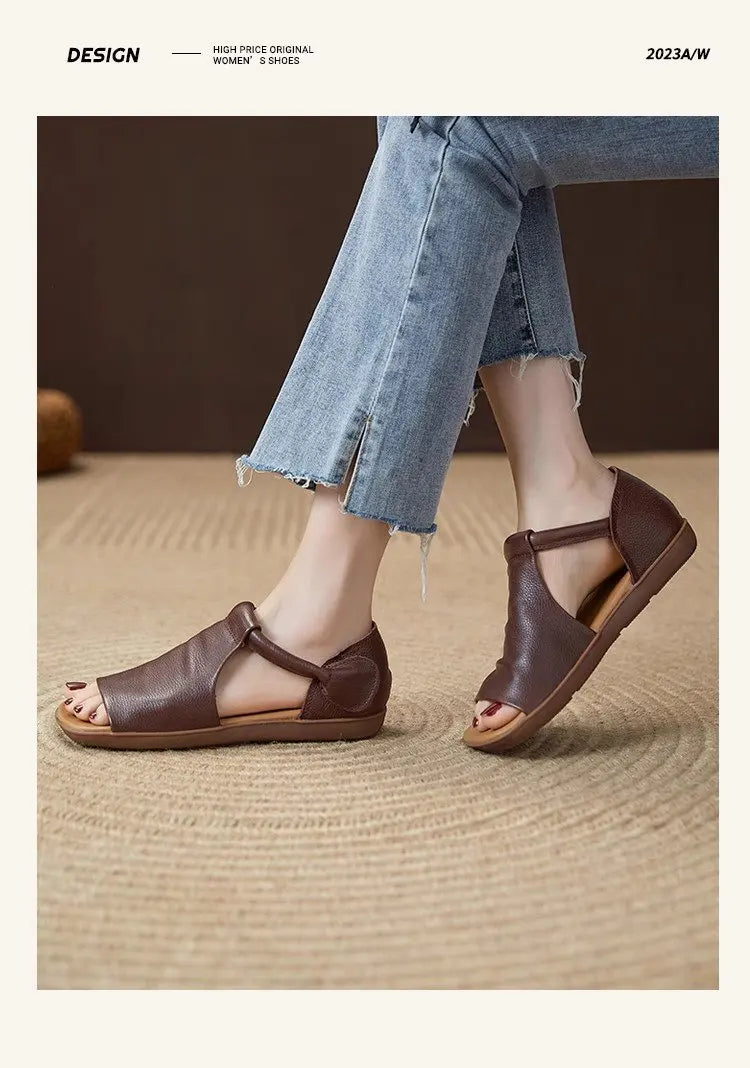 Women's Open-Toe Flat Sandals with Cross Strap & Adjustable Ankle Strap - Summer Casual Lightweight Walking Shoes for Women, Min