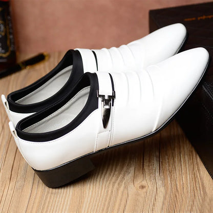 Men Slip On Black Leather Dress Shoes Pointed Toe Rubber Sole Plus Size