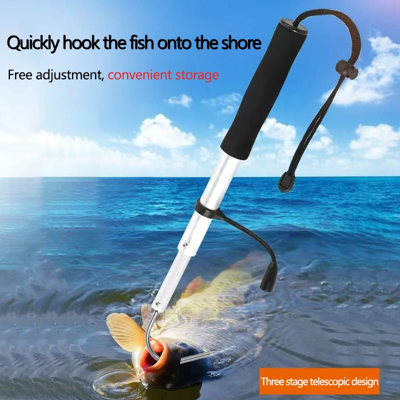 Telescopic Fish Gaff Hook,About 28-60cm Stainless Steel Ice Sea Fishing Spear Hook Portable Retractable Fishing Tackle equipment