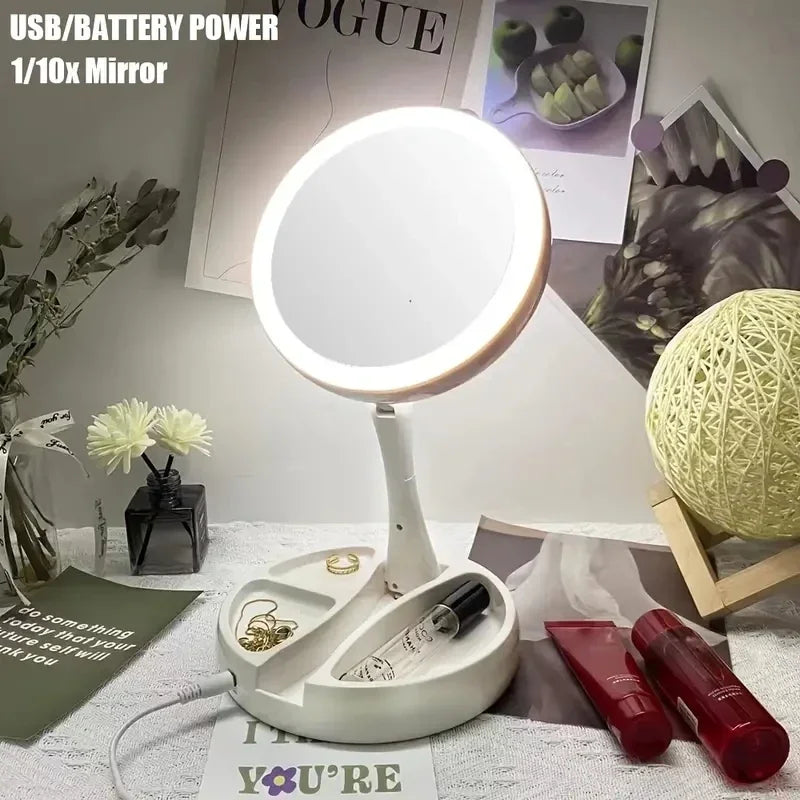 Travel LED Vanity Mirror – Foldable & Dual Power
