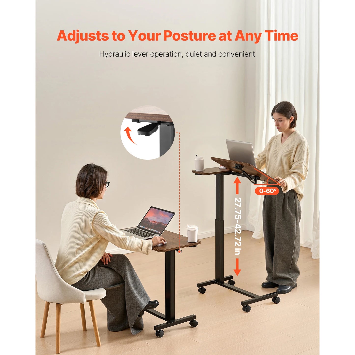 SucceBuy Overbed Table Mobile Bed Side Table with Swivel Casters Height & Angle Adjustable Laptop Desk for Home Office Study