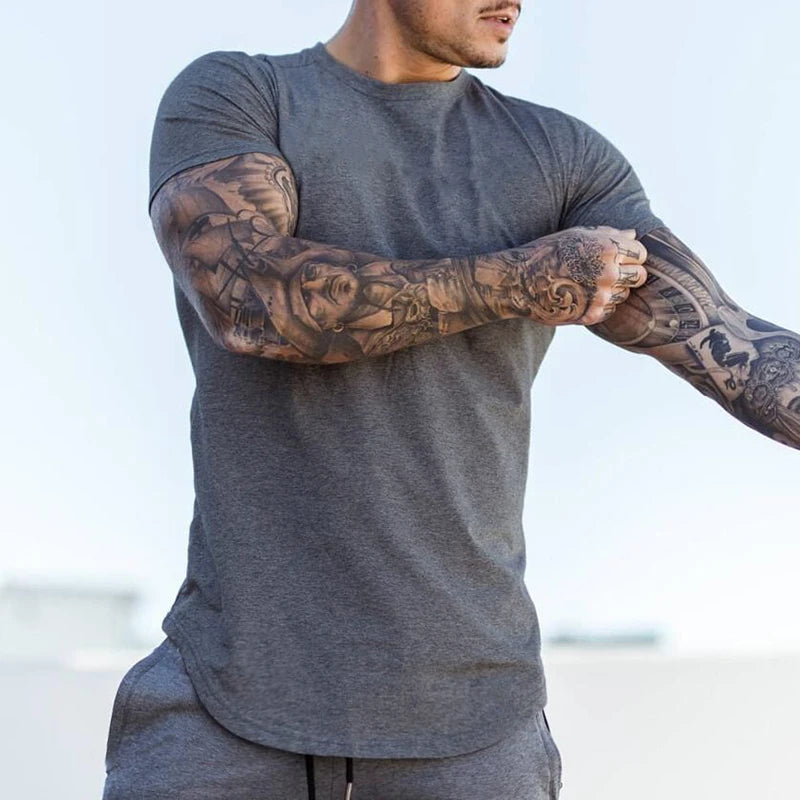 Plain Clothing Fashion T Shirt Men Cotton Breathable Fitness Mens Short Sleeve T-shirt Gym Tshirt Summer Tight Tee Shirt Homme