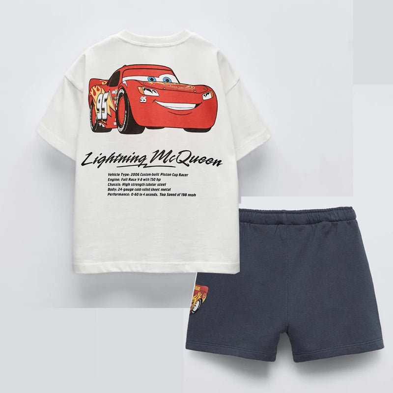 Short Sleeve Tracksuits For Boys Car Print Tshirt +Shorts 2025 Summer Child Trendy Costume 2pcs/Set Baby Sports Casual Outfits