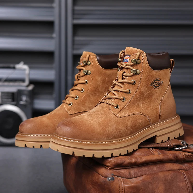 High Quality Men Shoes Genuine Leather Men Boots Outdoor Casual Shoes for Men Platform Boots Plush Ankle Boots Botas Para Hombre