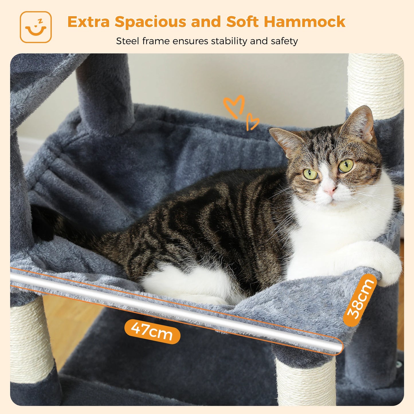 Spacious Cat Tree Tower with Hammocks and Scratching Posts