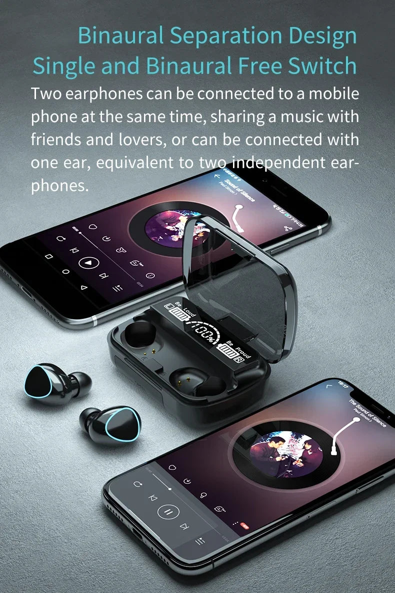 M10 TWS Wireless Earbuds: Sports Waterproof Design, Bluetooth Connection, 9D Stereo Sound + Charging Box & Microphone