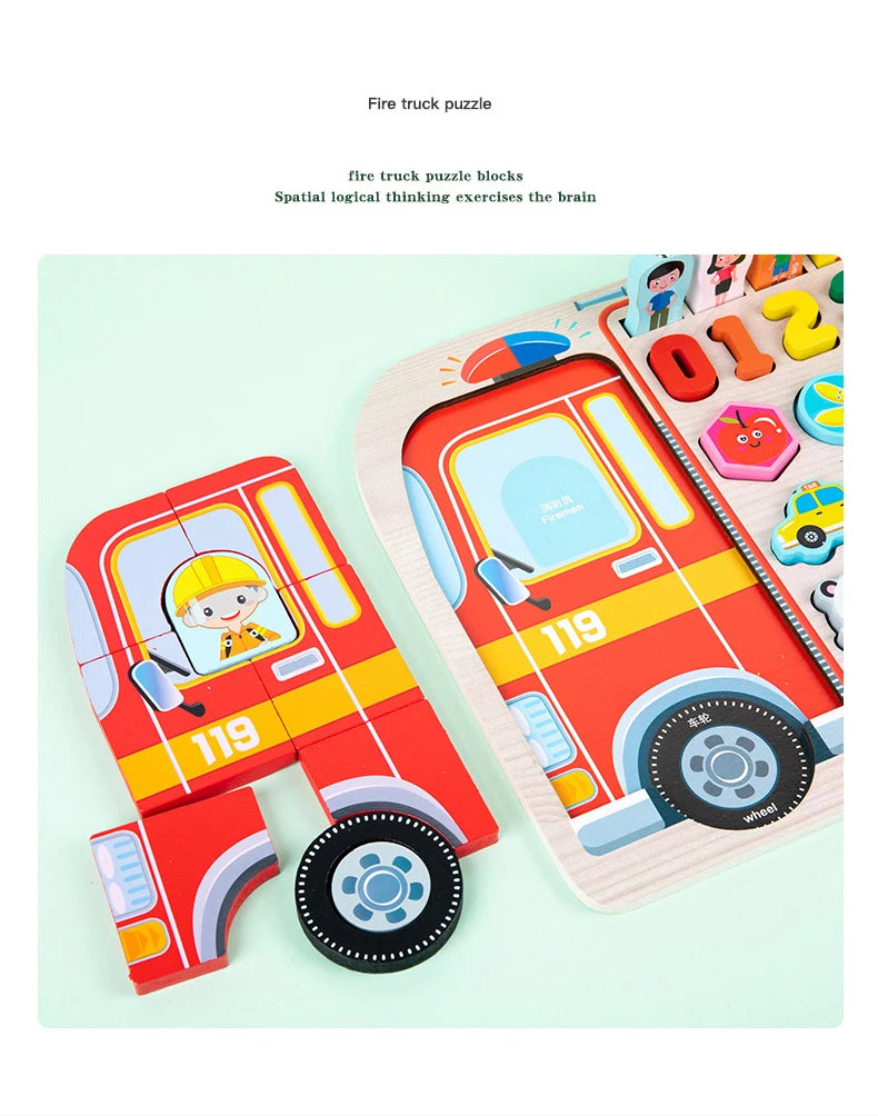 Montessori Educational Wooden Toys Preschool Children Fire Truck Busy Board Math Fishing Games Early Toys For Kids Xmas Gifts