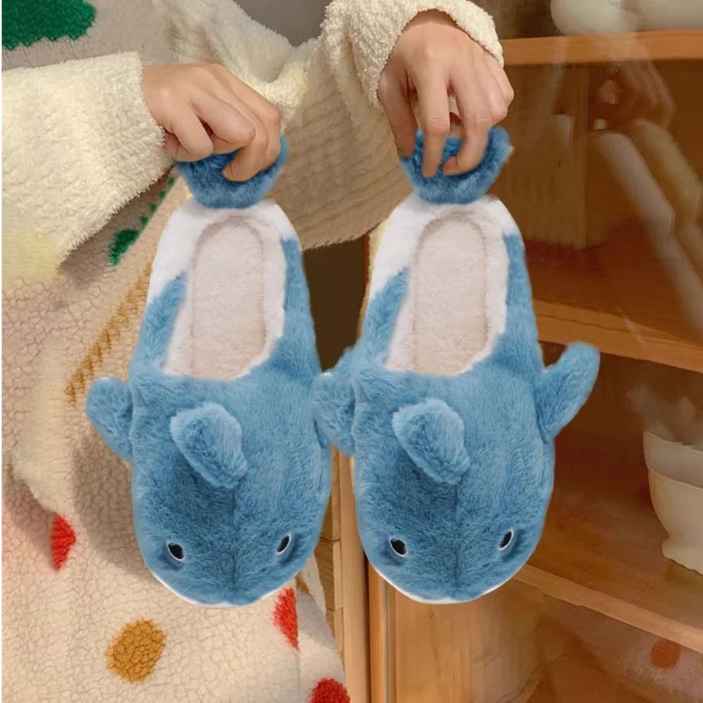 Soft Plush Shark Slippers For Adults Indoor Anti-Skid Winter House Slippers