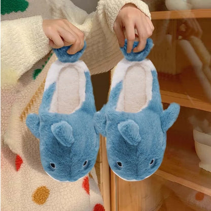 Soft Plush Shark Slippers For Adults Indoor Anti-Skid Winter House Slippers