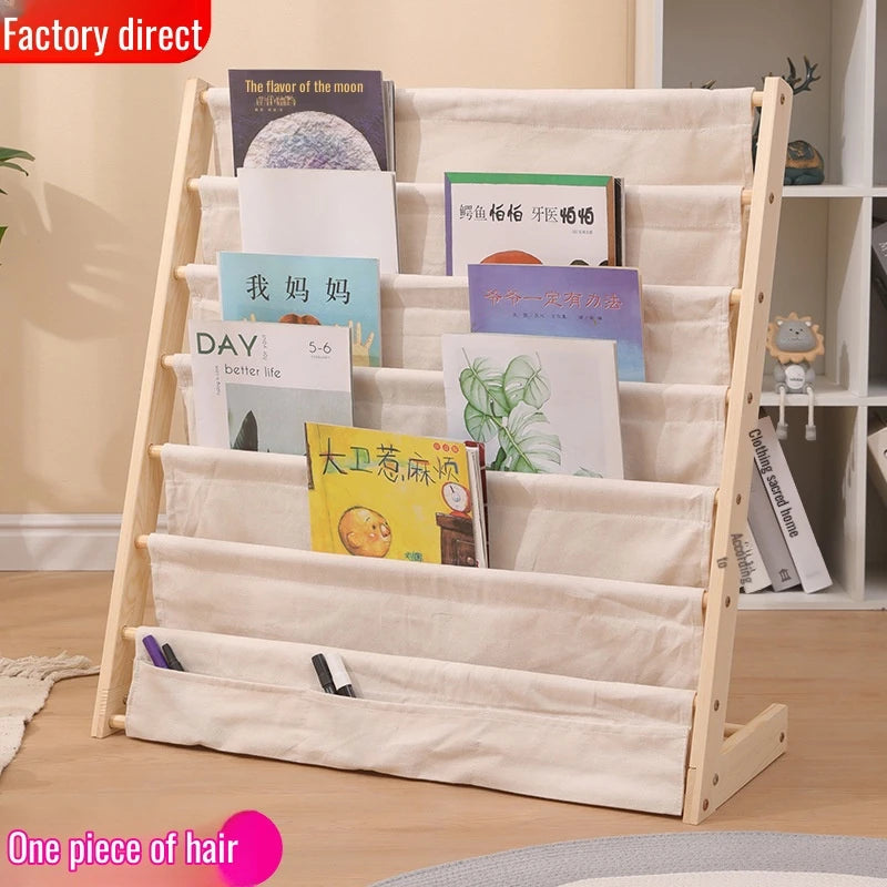 Wooden Movable Kids Bookshelf Multi-Layer Storage Bookcase Floor Standing Reading Shelf for Children's Books & Toys