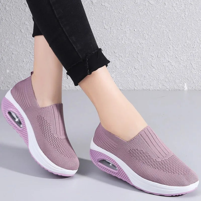 Summer Women Fashion Vulcanized Sneakers Platform Solid Color Flat Ladies Shoes Casual Breathable Wedges Ladies Walking Sneakers