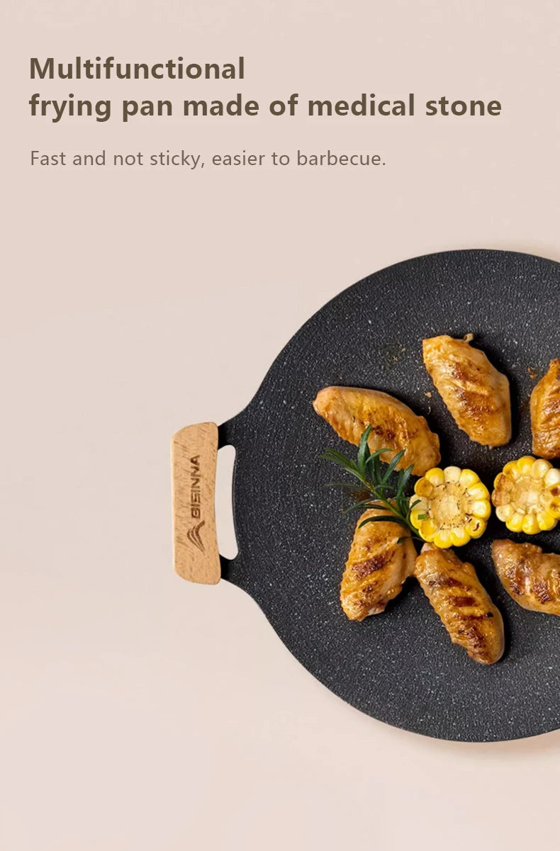 BISINNA 30CM Outdoor BBQ Grill Pan Non Stick Stovetop Baking Tray Korean Roastig Grill Plate Camping Equipment