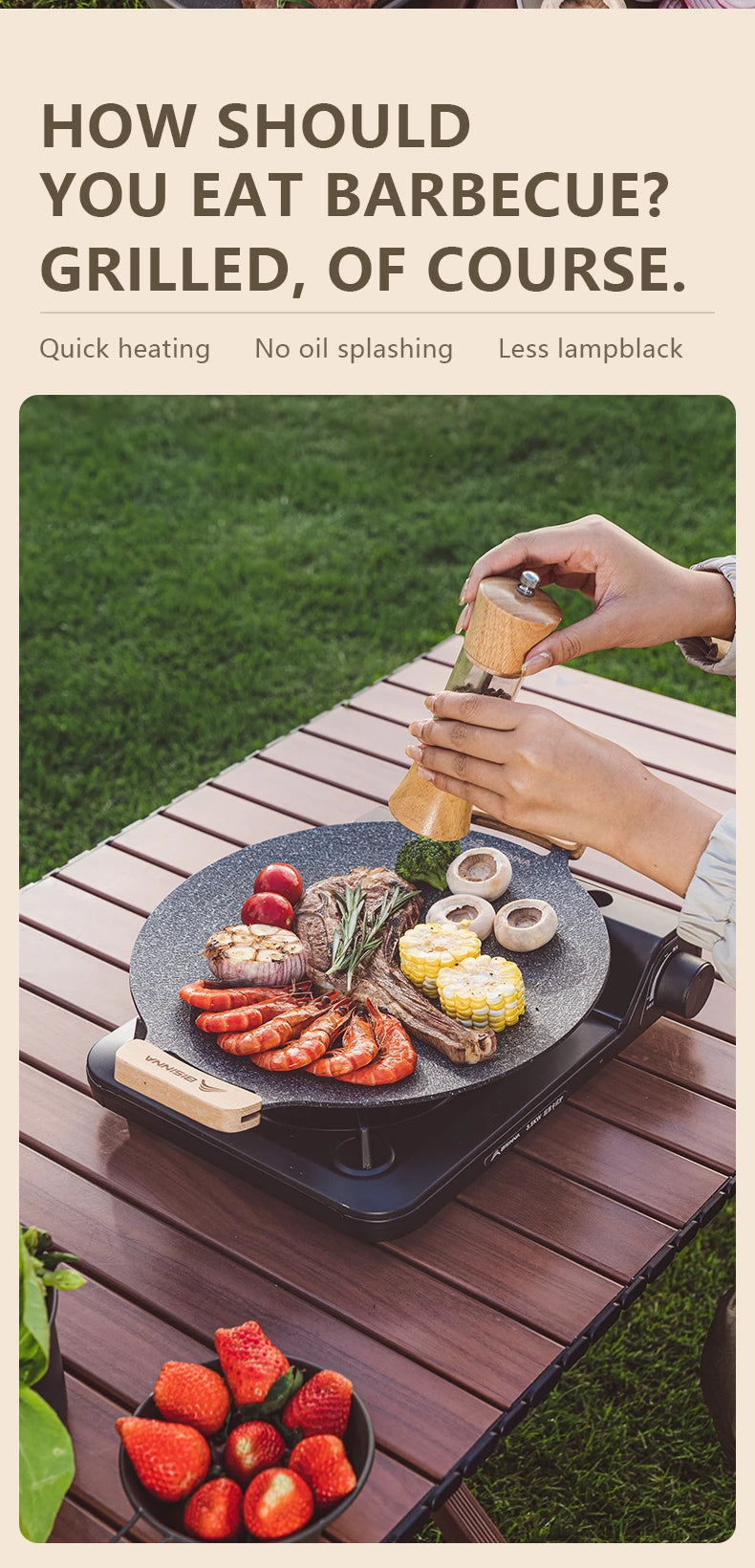 BISINNA 30CM Outdoor BBQ Grill Pan Non Stick Stovetop Baking Tray Korean Roastig Grill Plate Camping Equipment
