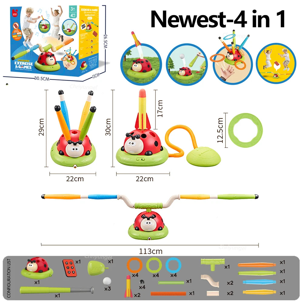Musical Jump Sports Toys Toss Ring Game Toy and Rocket Launcher for Kids Ladybug Multifunction Outdoor Machine Gifts
