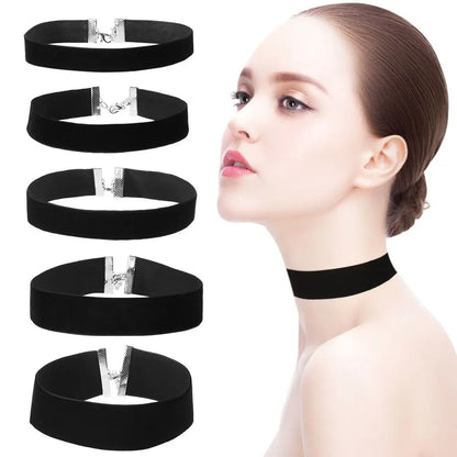 Gothic Velvet Choker Necklace Black 30 To 35 Cm Aluminium Alloy