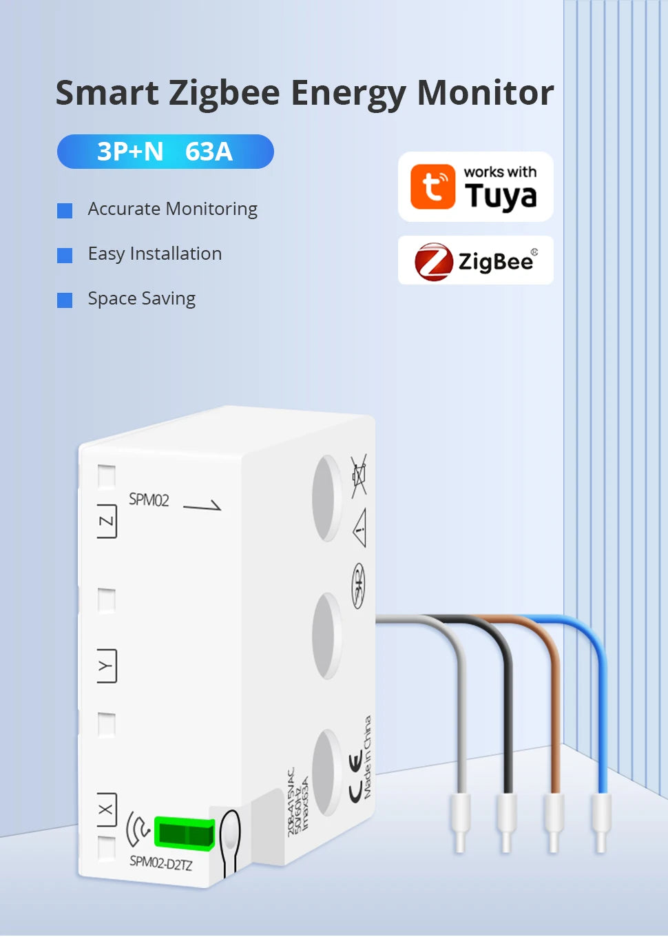 Zemismart Zigbee Smart Energy Meter 3 Phase 4 Wire Power Monitor Sensor Work with Tuya Zigbee2MQTT Home Assistant 208V 415V