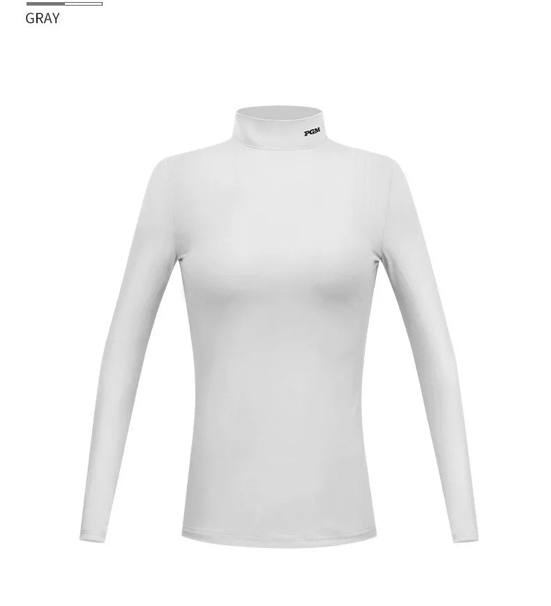 PGM Women Golf Shirt Ladies Fleece Long Sleeve Underwear Girl Keep Warm Slim Bottoming Tops Soft Stand Collar Golf Sportwear