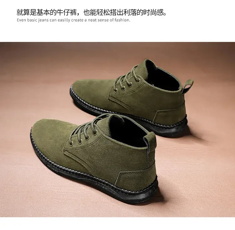 High Top Casual Board Shoes Men's Lace Up Suede Black Flat Bottom Short Boots Men's Chelsea Boots High-quality Brand Denim Boots