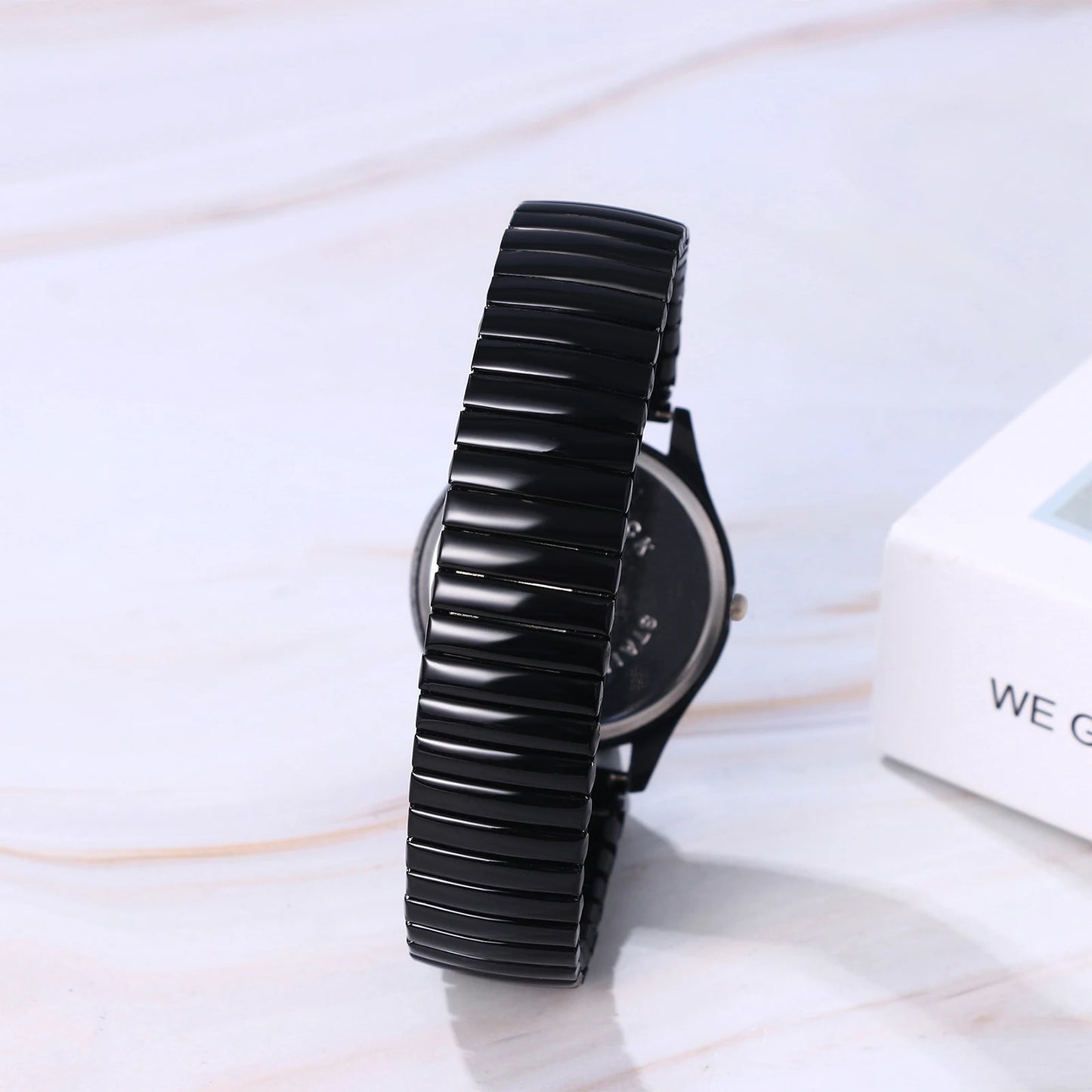 Elastic Strap Watch for Men Couples Clear and Easy Read Large Black Digital Hard Steel Strap Waterproof
