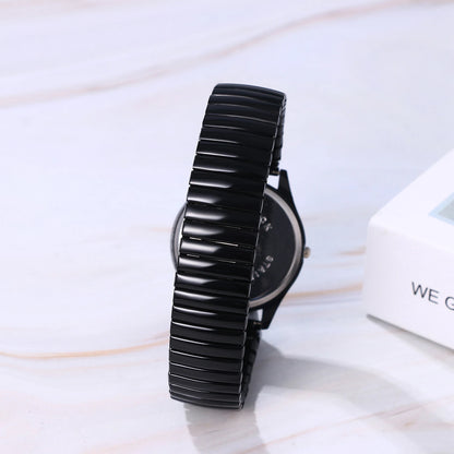 Elastic Strap Watch for Men Couples Clear and Easy Read Large Black Digital Hard Steel Strap Waterproof