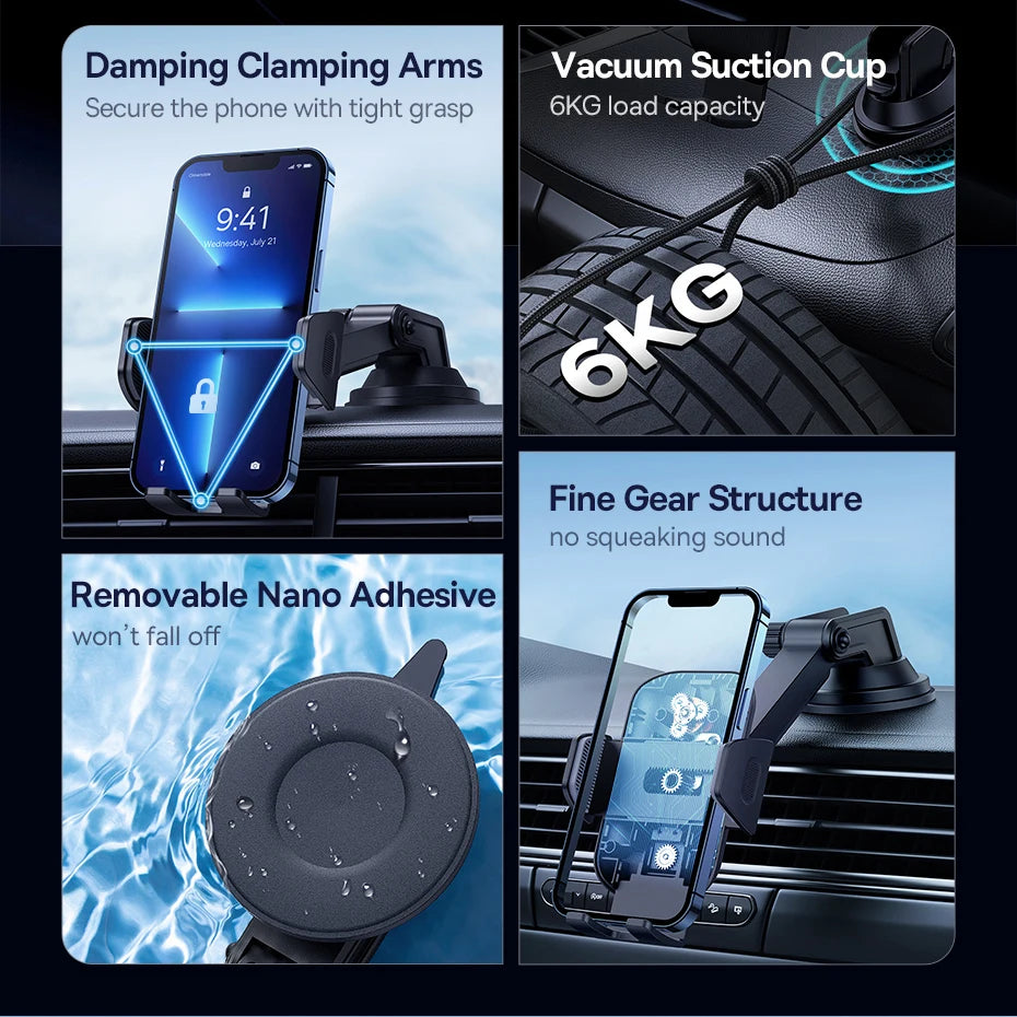 Baseus Car Phone Holder Sucker for Dashboard Windshield Mobile Car Cell Phone Holder Clamp For iPhone Pro Xiaomi Huawei Samsung