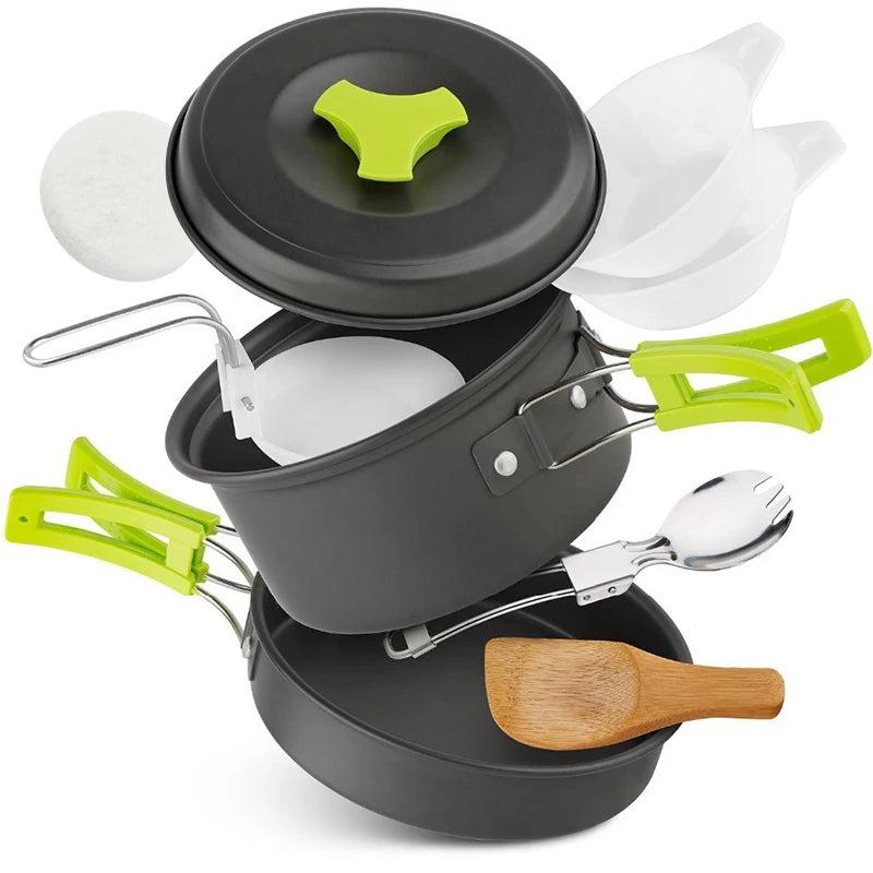 Camping Cookware Set Aluminium Alloy Portable Foldable With Plastic Handles