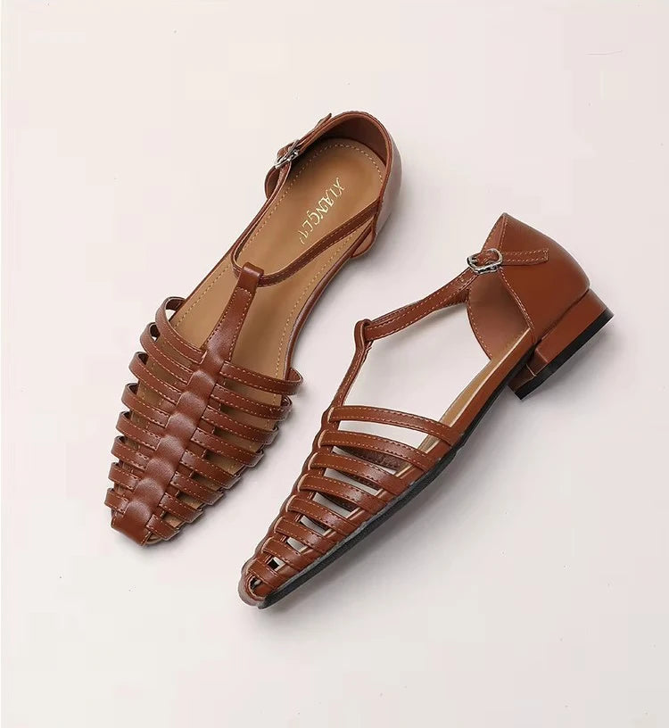 ZAROY Summer Cross Strap Flat Sandals Women Round Toe Ankle Buckle Hollow Casual Roman Sandalia Zapatos De Mujer сандали