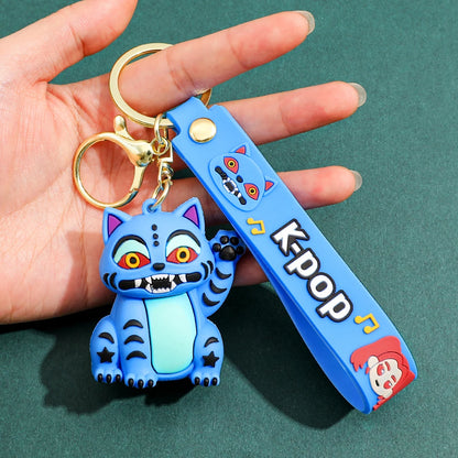 Tiger Keychain Gold Color, Silicone And Zinc Alloy, Lobster Clasp