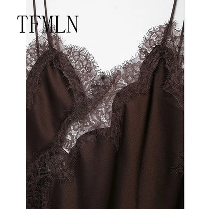 Women Backless Lace Splicing Mini Dress Sleeveless Solid Asymmetrical Polyester