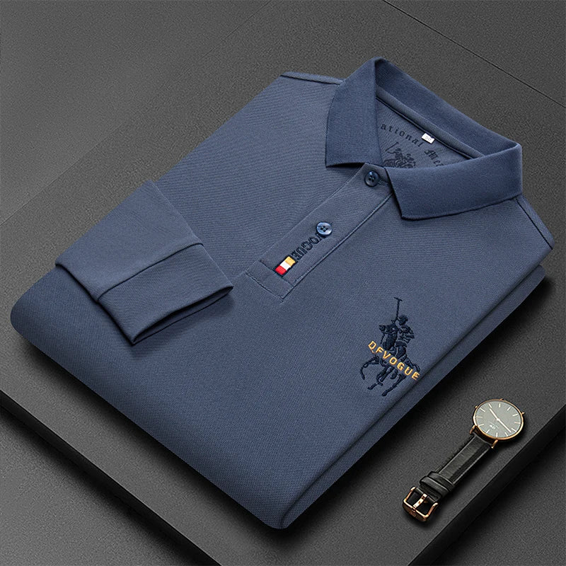 Popular Men's Spring and Autumn Horse Logo Trendy Brand Temperament Fashionable Outdoor Sports Top Long Sleeved Polo Shirt
