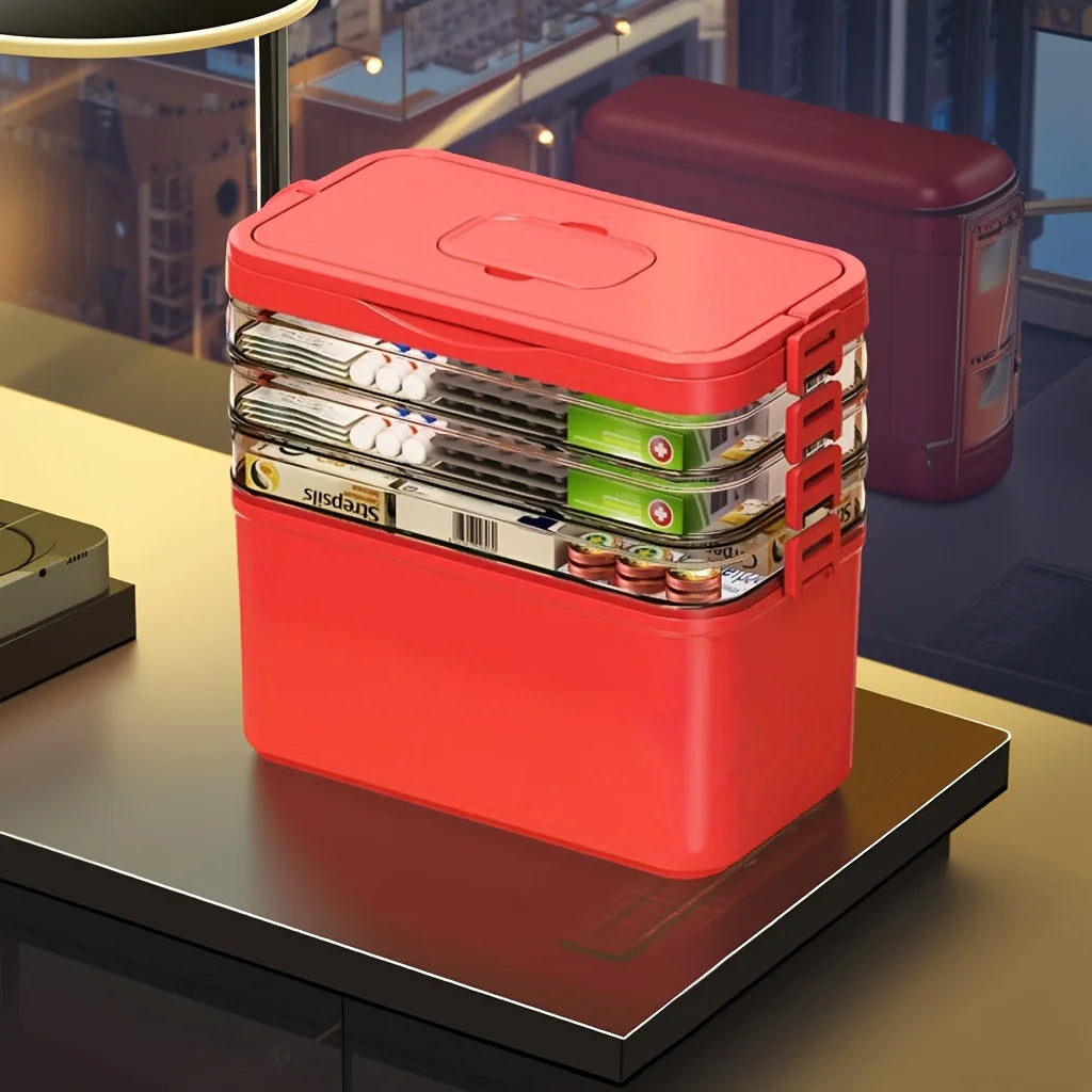 3-Layer Large Capacity Multi-Layered Durable Portable Storage Box, Medicine Box, Multi-Layered Storage Box for Home and Travel, Transparent Storage Box - Easy to Clean, Suitable for Organizing Medicine Boxes, Office Supplies,