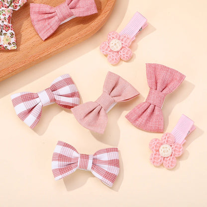 10-Piece Bow Barrette Set Handmade Fabric Geometric Pattern