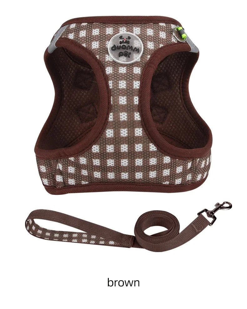 Checkered Pet Harness Kitten Strap Eye Catching Color Puppy Anti Loss Strap Outdoor Breathable Adjustable Reflective Chest Strap