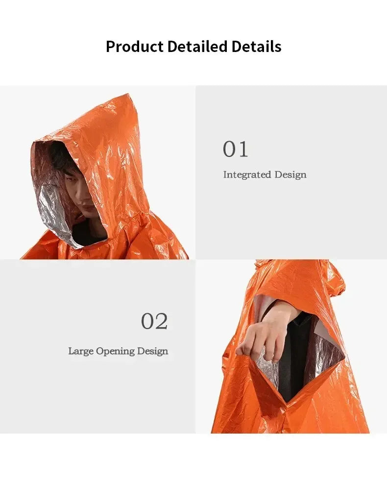 Emergency Raincoat Poncho Waterproof Rainwear 100x130cm Orange Green