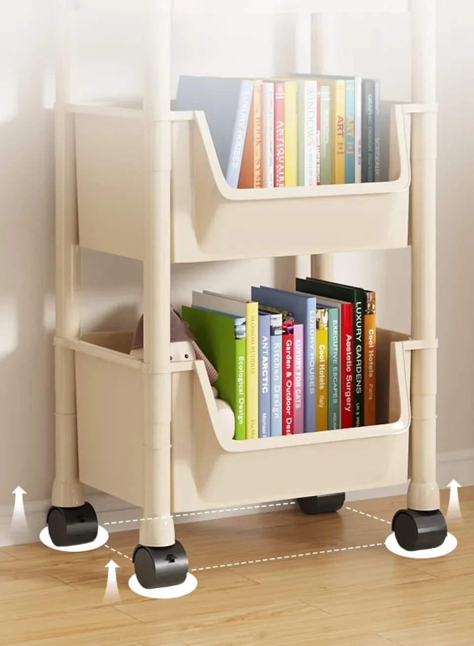 Bookshelf With Wheels Multi-Layer Movable Trolley Home Snack Organizer Shelf Kitchen Vegetable Basket Bedroom Mobile Cart Racks