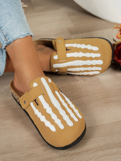 Womens Skeleton Print Slip On Sandals With Buckle Strap Closed Toe