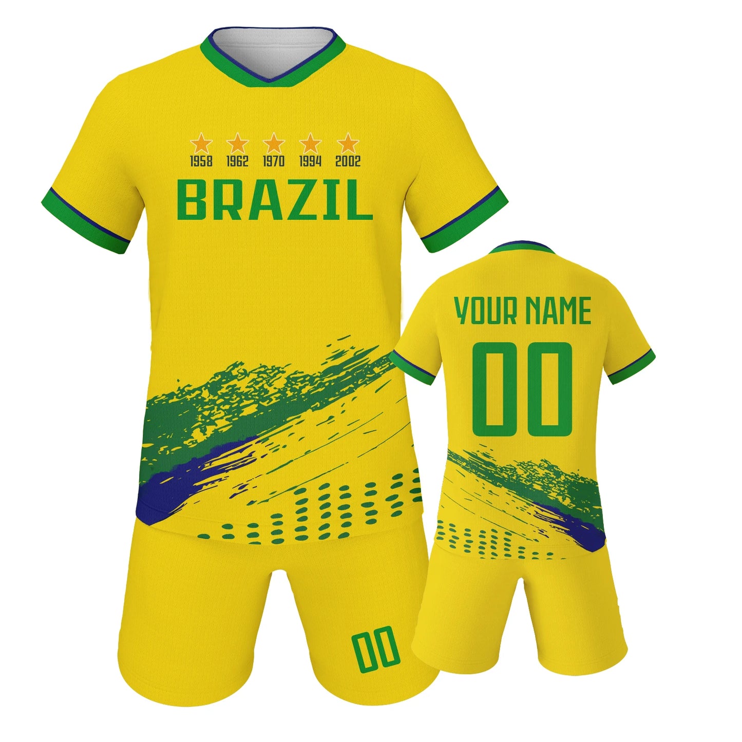 Custom Soccer Jersey Set Brazil Personalized Name Number Football Shirt for School Team Club Kids Youth Practice Soccer Uniform