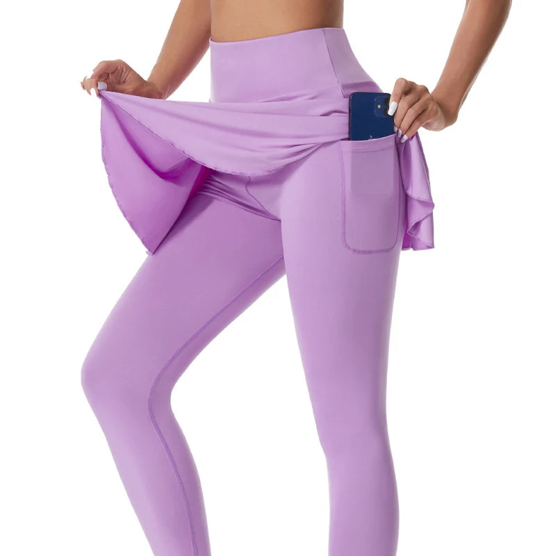 VITALINOVO Tennis Skirted Leggings with Pocket for Women High Waisted Active Skort Active Ruffle Pleated Golf Skapri with Skirt