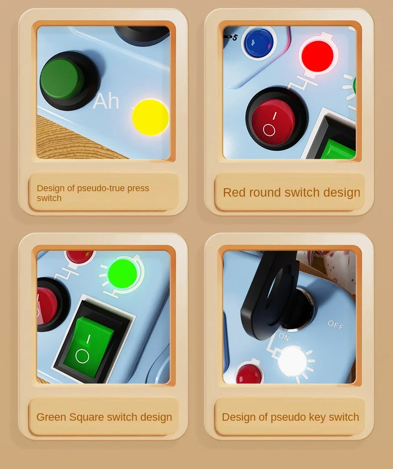 Montessori Busy Board Sensory Toys Cartoon with LED Light Switch Control Board Travel Activities Children Game for 2-4 Years Old