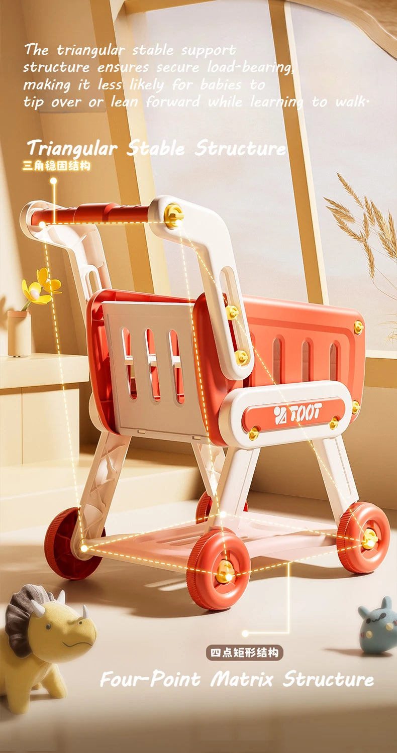 32pcs Shopping Cart Toy Set Kids Large Supermarket Trolley Role Playing Pretend Play Props Simulation Fruit Food Boys Girls Gift