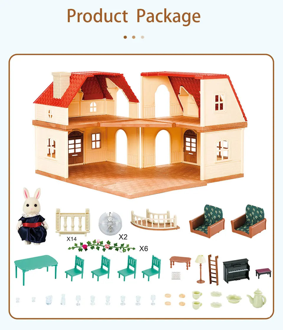 1/12 Dollhouse Furniture Family House Villa Simulate Forest Rabbit Animal Family Miniature Scene Toy Display Furniture Toy Gift