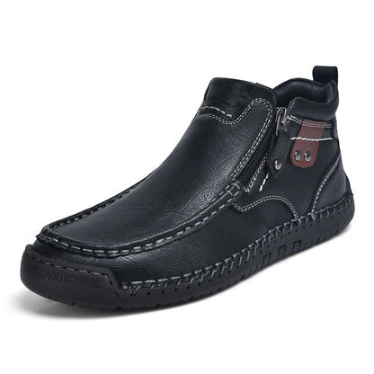 Leather Men Ankle Boots Slip On With Zipper Casual Breathable