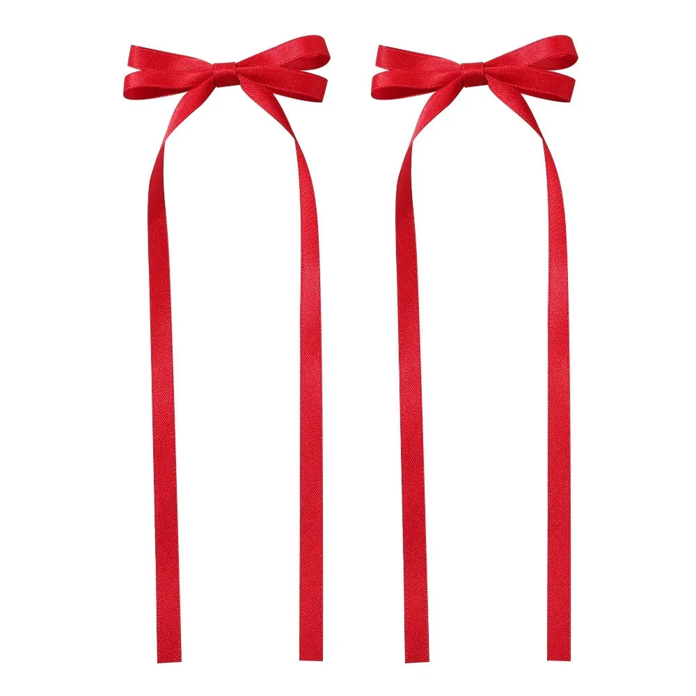 2pcs 2025 New Cute Ribbon Bow Headband Long Tassel Hair Clip Women's Hair Accessories Girls Party Headwear Side Clips Wholesale