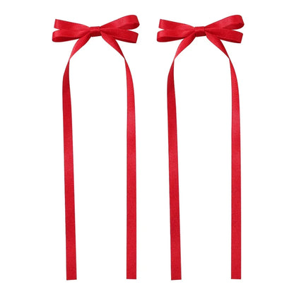 Ribbon Bow Headband And Long Tassel Hair Clip Set Polyester And Alloy 2 Pieces