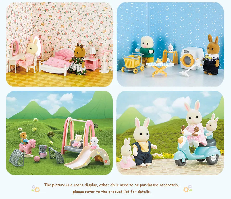 1/12 Dollhouse Furniture Family House Villa Simulate Forest Rabbit Animal Family Miniature Scene Toy Display Furniture Toy Gift