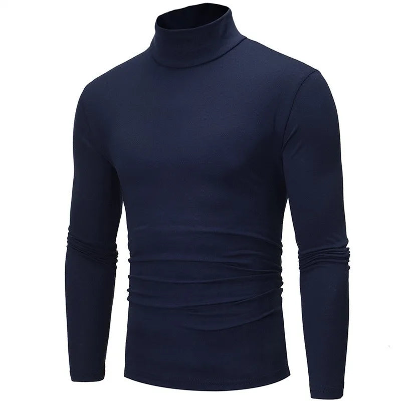 1/2pcs Autumn  Winter Men's High Neck T-shirt Slim Fit Fashion High Elastic Long Sleeve Casual Breathable Apparel Pullover
