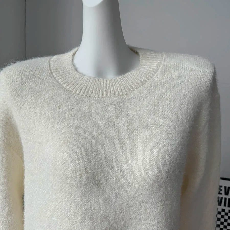 Hirsionsan Basic O Neck Basic Sleeve Sweater Women 2025 Oversized Short Knitted Wool Pullover Female Casual Thick Warm Soft Tops